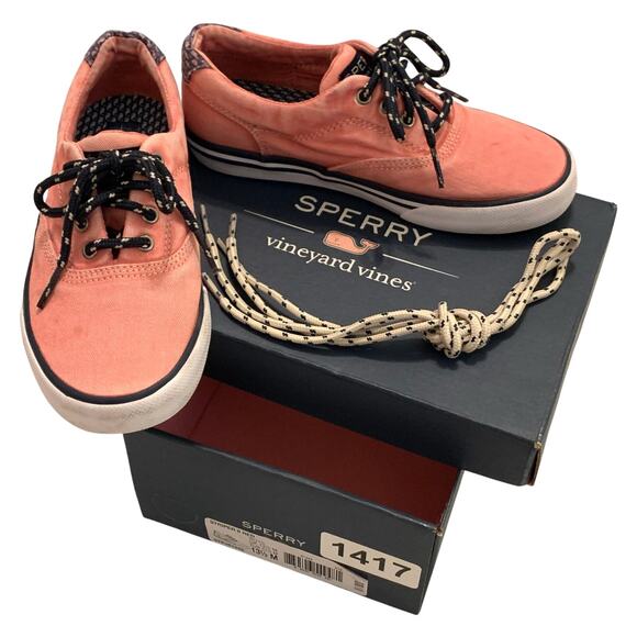 SPERRY X Vineyard Vines Other - Sperry Vineyard Vines Collab Boys Girls Preppy Canvas Boat Shoes 13.5 Used w/Box